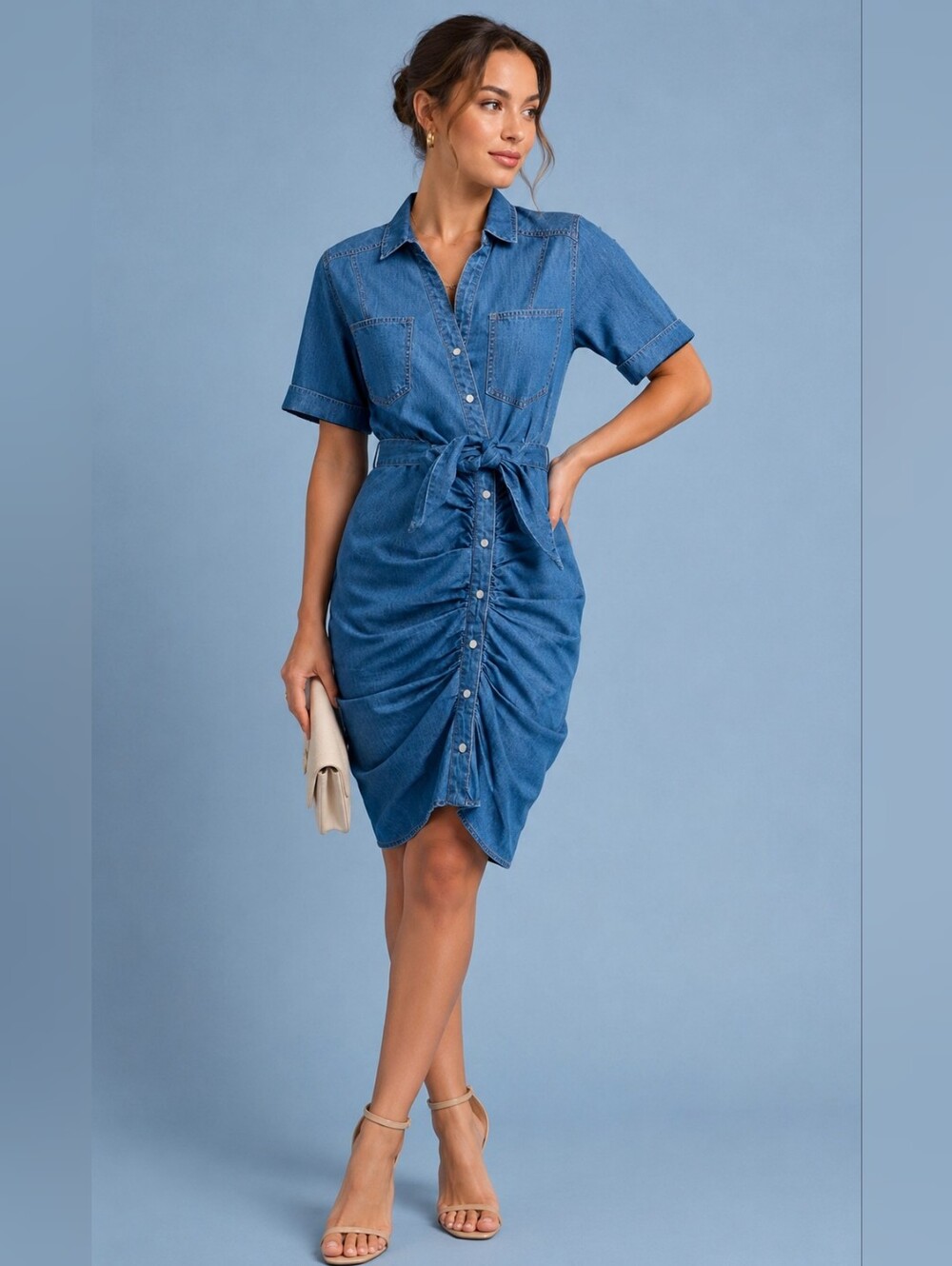 Veronica Beard Hensley Ruched Chambray Dress Size 0
